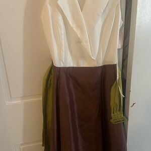 Dress Barn White and Brown Dress with Green Accents